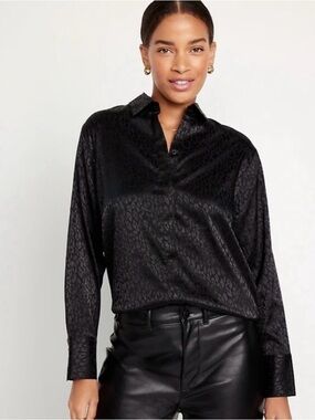Old Navy- Leopard Textured Satin Blouse